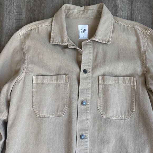 Gap Denim Utility Overshirt Khaki - size Large - Picture 2 of 4